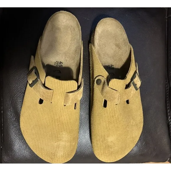 Birkenstock Boston Clogs Men's Corduroy Cork Brown Suede Sandals 45/ US 12-12.5
