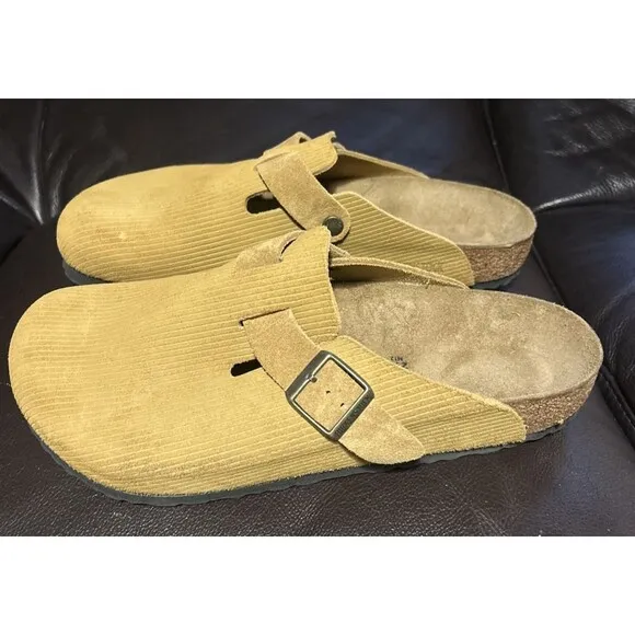 Birkenstock Boston Clogs Men's Corduroy Cork Brown Suede Sandals 45/ US 12-12.5