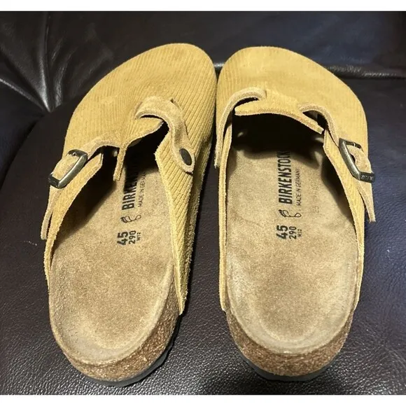 Birkenstock Boston Clogs Men's Corduroy Cork Brown Suede Sandals 45/ US 12-12.5