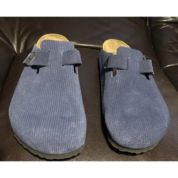 Birkenstock Boston Clogs Men's Corduroy Cork Indigo Suede Sandals 45/ US 12-12.5
