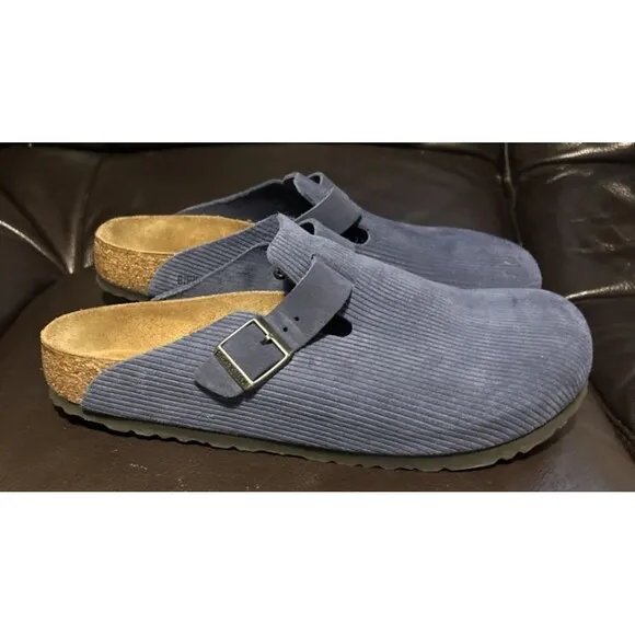 Birkenstock Boston Clogs Men's Corduroy Cork Indigo Suede Sandals 45/ US 12-12.5