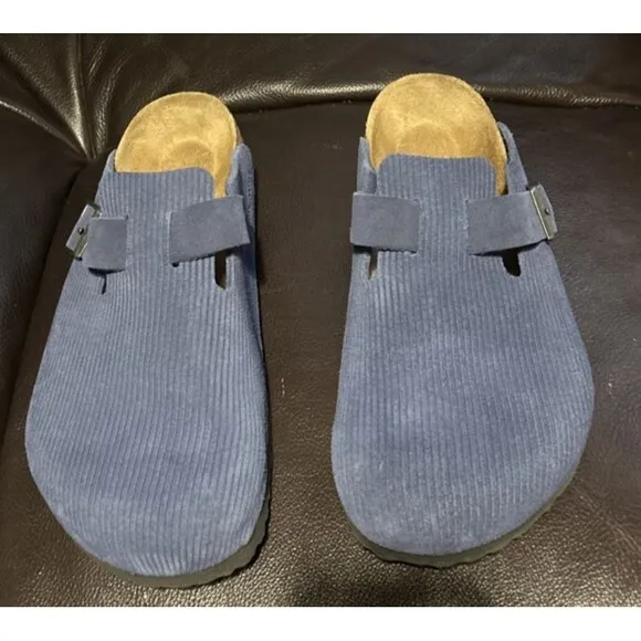 Birkenstock Boston Clogs Men's Corduroy Cork Indigo Suede Sandals 45/ US 12-12.5