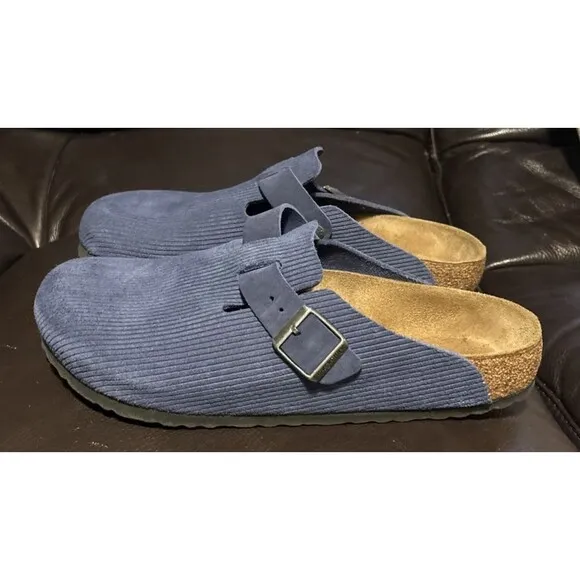 Birkenstock Boston Clogs Men's Corduroy Cork Indigo Suede Sandals 45/ US 12-12.5