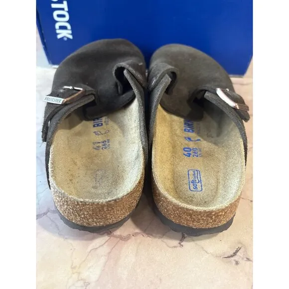 BIRKENSTOCK Boston Suede in Mocha L 41 R 40 With Box Mens Slides