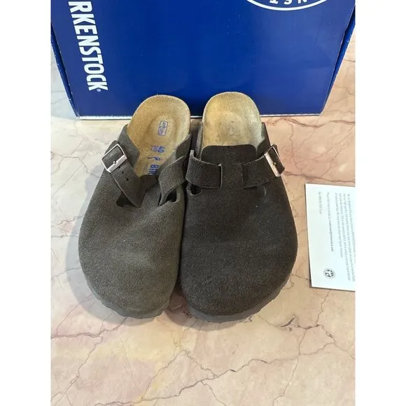 BIRKENSTOCK Boston Suede in Mocha L 41 R 40 With Box Mens Slides
