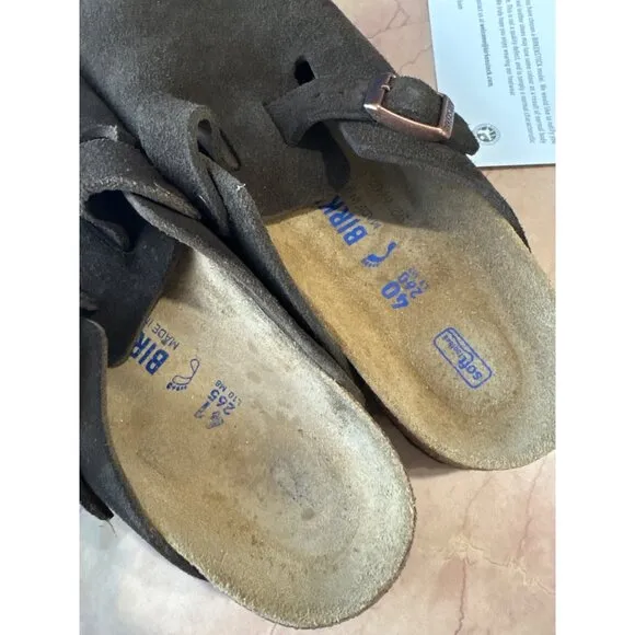 BIRKENSTOCK Boston Suede in Mocha L 41 R 40 With Box Mens Slides