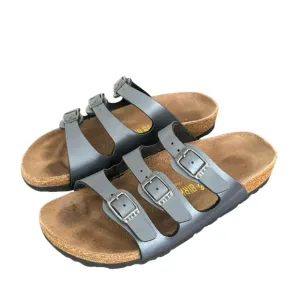 Birkenstock Florida Metallic Grey Birko Flor Sandals Slides Women’s 36