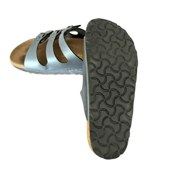 Birkenstock Florida Metallic Grey Birko Flor Sandals Slides Women’s