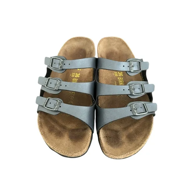 Birkenstock Florida Metallic Grey Birko Flor Sandals Slides Women’s