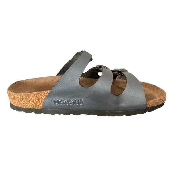 Birkenstock Florida Metallic Grey Birko Flor Sandals Slides Women’s