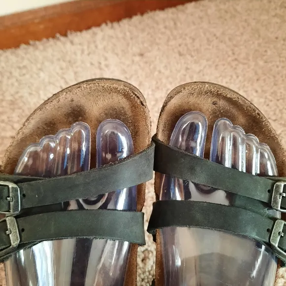 Birkenstock Florida Soft Footbed Black Oiled Leather 3 Strap Cork Sandals W6/M4