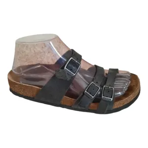 Birkenstock Florida Soft Footbed Black Oiled Leather 3 Strap Cork Sandals W6/M4