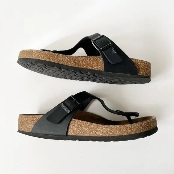 Birkenstock Gizeh Birko-Flor Faux Leather Sandals Black Size 38 Regular 7-7.5