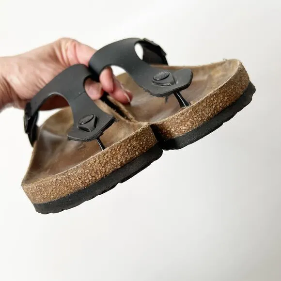 Birkenstock Gizeh Birko-Flor Faux Leather Sandals Black Size 38 Regular 7-7.5