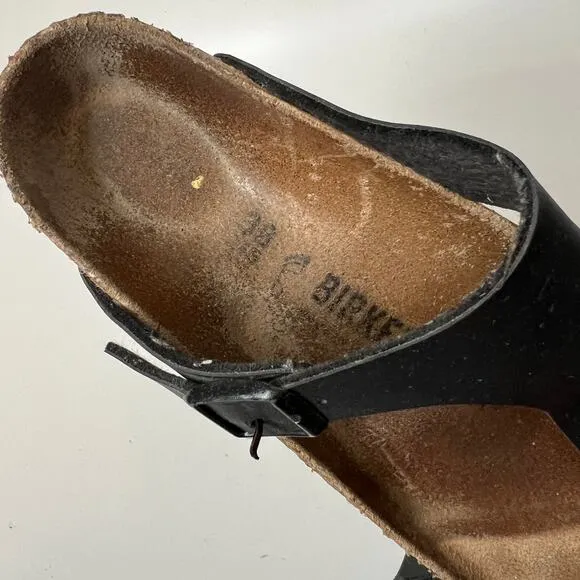 Birkenstock Gizeh Birko-Flor Faux Leather Sandals Black Size 38 Regular 7-7.5