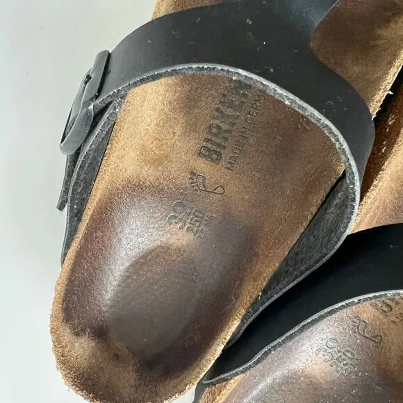 Birkenstock Gizeh Birko-Flor Faux Leather Sandals Black Size 39 Regular 8-8.5