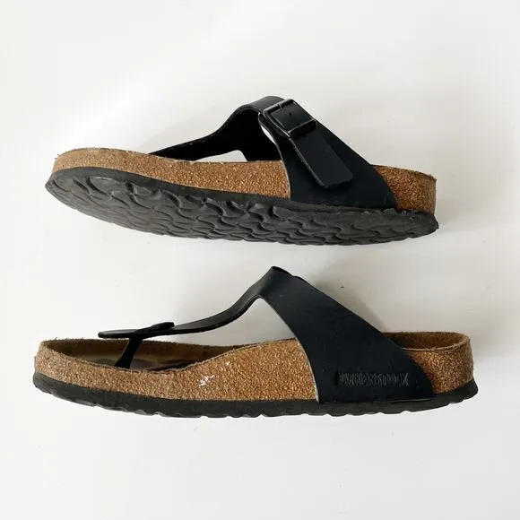 Birkenstock Gizeh Birko-Flor Faux Leather Sandals Black Size 39 Regular 8-8.5