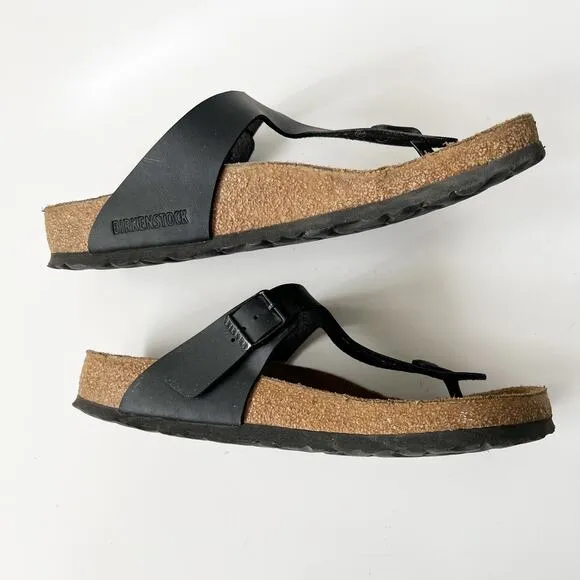 Birkenstock Gizeh Birko-Flor Faux Leather Sandals Black Size 39 Regular 8-8.5
