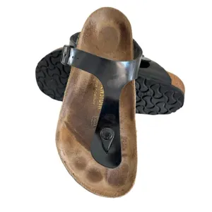 Birkenstock Gizeh Patent Birko Flor Black Thong Slides Sandals Women’s Size 39