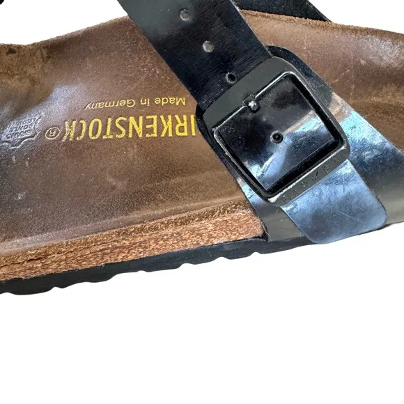 Birkenstock Gizeh Patent Birko Flor Black Thong Slides Sandals Women’s Size 39