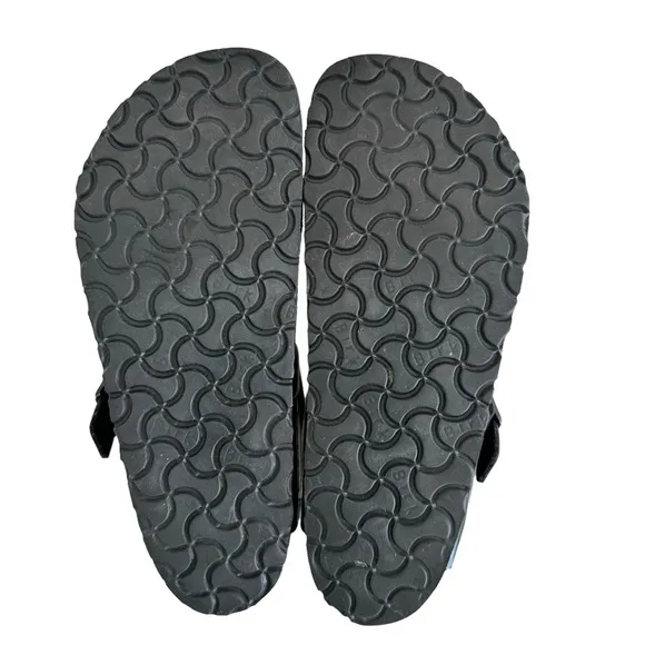 Birkenstock Gizeh Patent Birko Flor Black Thong Slides Sandals Women’s Size 39