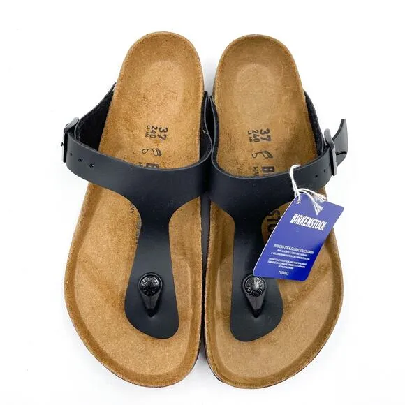 Birkenstock Gizeh Sandals Black Birko-Flor Thong Slides Sz 37 / 6 US Women's