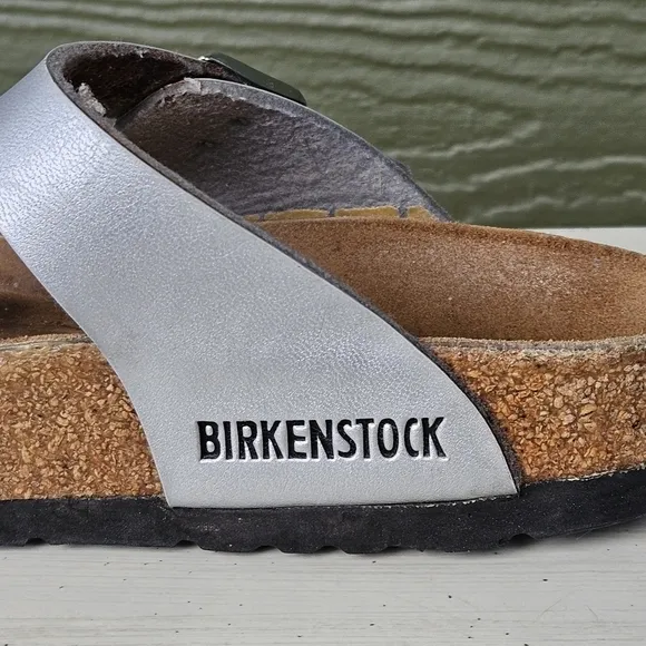BIRKENSTOCK Gizeh Thongs Sandals Silver Buckle Shoes Slides Women's Size EU 36