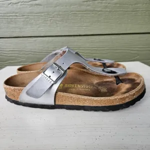 BIRKENSTOCK Gizeh Thongs Sandals Silver Buckle Shoes Slides Women's Size EU 36