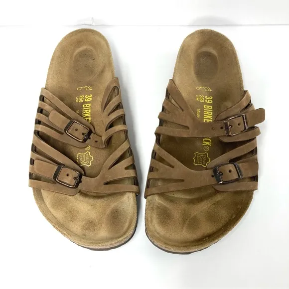 Birkenstock Granada Birkibuc Slides Sandals Brown 39 US 8 Two Straps Eva Soles