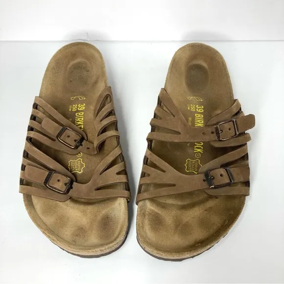Birkenstock Granada Birkibuc Slides Sandals Brown 39 US 8 Two Straps Eva Soles