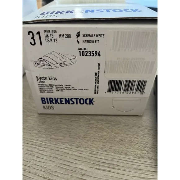 Birkenstock Kids' Kyoto Suede Slides Sandals - size 13 C / 31 eu- Taupe