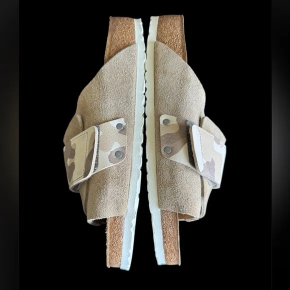 Birkenstock Kyoto Gray Taupe Slides with Camouflage Strap