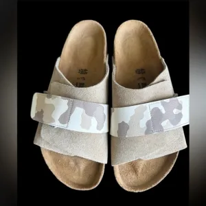 Birkenstock Kyoto Gray Taupe Slides with Camouflage Strap