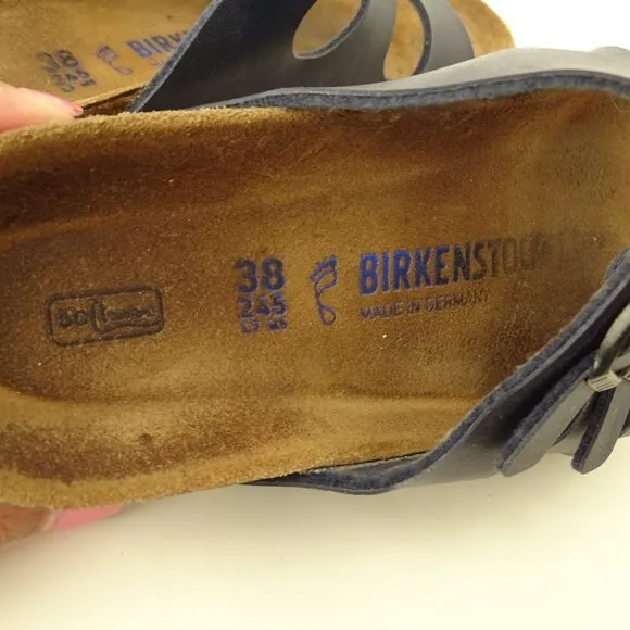 Birkenstock Navy Blue Florida Sandals Women Size 38 7-7.5 Faux Leather Cork Sole