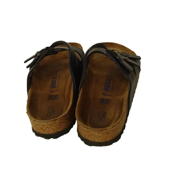 Birkenstock Navy Blue Florida Sandals Women Size 38 7-7.5 Faux Leather Cork Sole