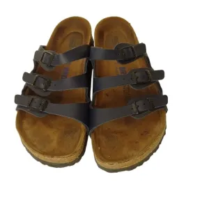 Birkenstock Navy Blue Florida Sandals Women Size 38 7-7.5 Faux Leather Cork Sole