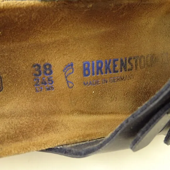 Birkenstock Navy Blue Florida Sandals Women Size 38 7-7.5 Faux Leather Cork Sole