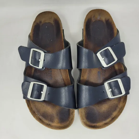 Birkenstock Sandals Mens EU41 US8 Arizona Black Leather Super Grip Soft Footbed