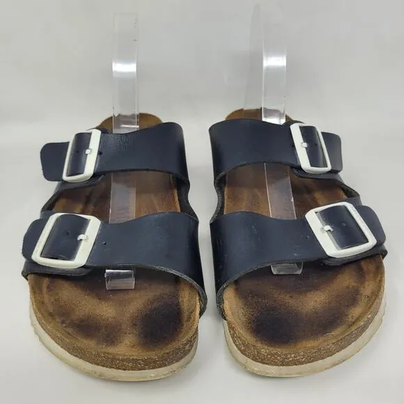 Birkenstock Sandals Mens EU41 US8 Arizona Black Leather Super Grip Soft Footbed