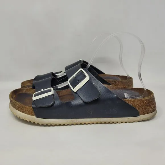 Birkenstock Sandals Mens EU41 US8 Arizona Black Leather Super Grip Soft Footbed