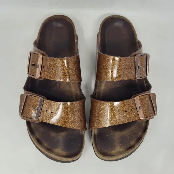 Birkenstock Sandals Womens EU37 US6 Arizona Galaxy Bronze Glitter Sparkle Slides