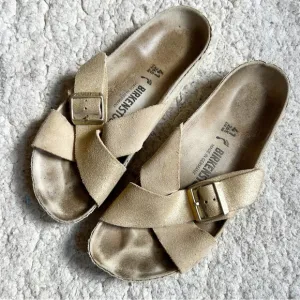 Birkenstock Siena Metallic Gold and Tan Slides Sandals Size 41