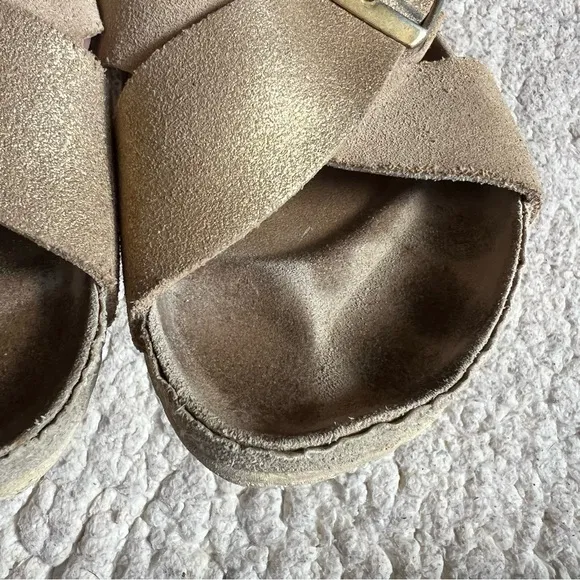 Birkenstock Siena Metallic Gold and Tan Slides Sandals Size 41