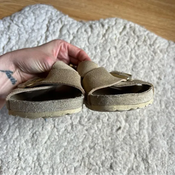 Birkenstock Siena Metallic Gold and Tan Slides Sandals Size 41