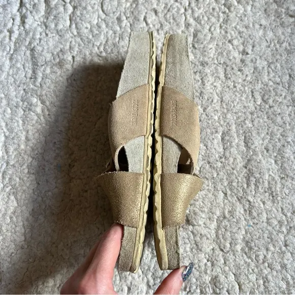 Birkenstock Siena Metallic Gold and Tan Slides Sandals Size 41