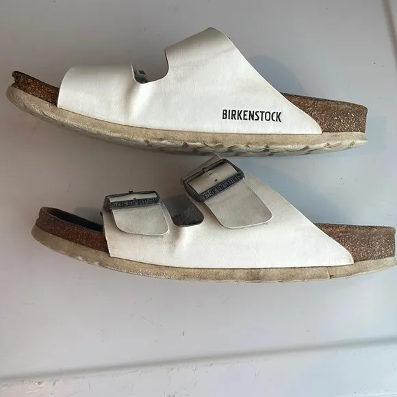 Birkenstock white sandals Arizona double strap size 38 7 1/2 7.5 women slip on