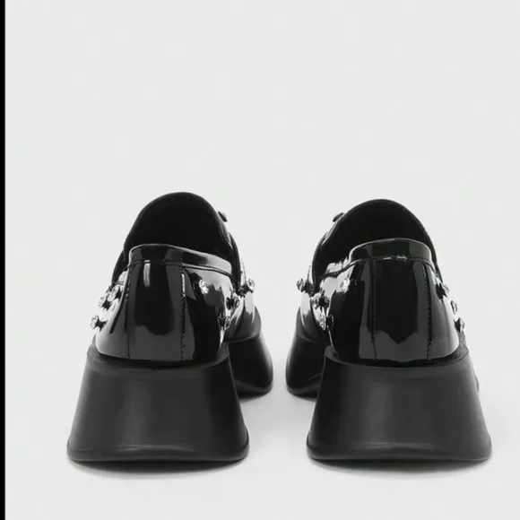 Black Patent Leather Loafers with Stud Accents