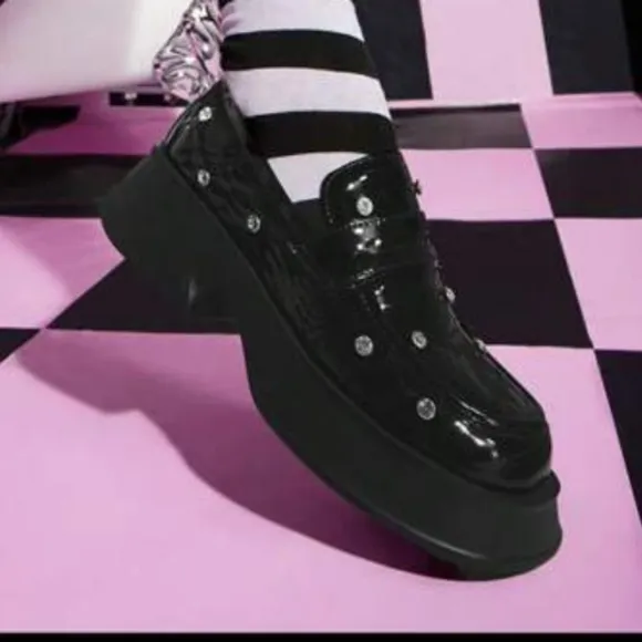 Black Patent Leather Loafers with Stud Accents