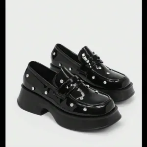 Black Patent Leather Loafers with Stud Accents