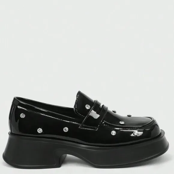 Black Patent Leather Loafers with Stud Accents